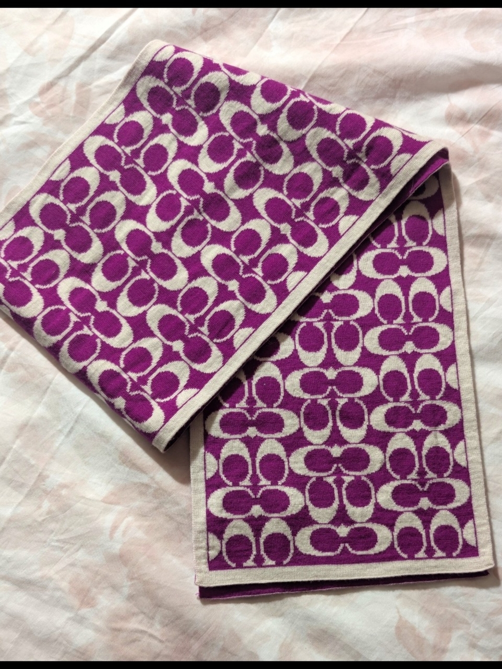 Coach Berry and Cream Signature Jacquard Scarf